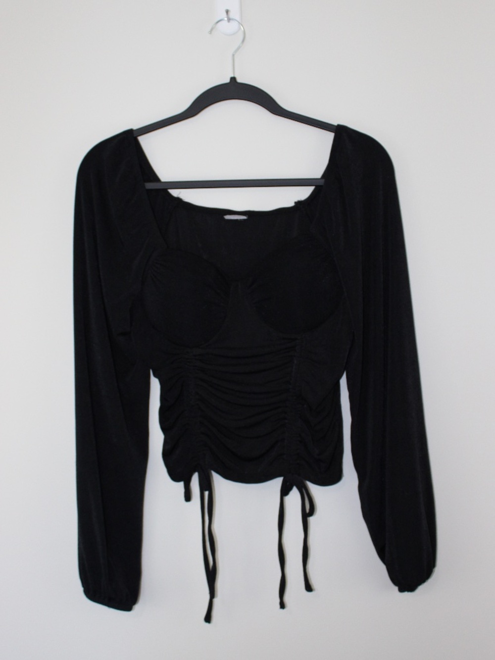 Vintage No Boundaries Black Ruched Corset Crop Top Long Sleeve Built In Bra Sz L